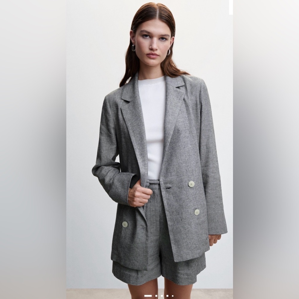 Mango Women’s Gray Linen Blend Blazer | Minimalist Capsule | Size Small